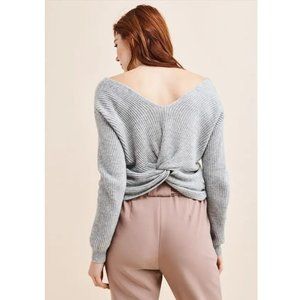 Dynamite Twist Back Cropped Grey Sweater